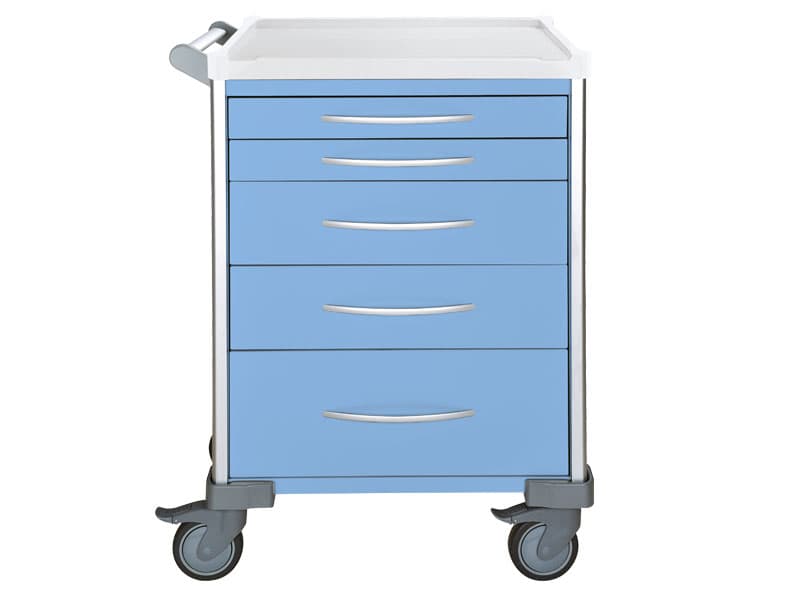 Anaesthesia Cart, Standard, 5 Drawer (2x 75mm, 2x 155mm, 1x 235mm), Blue, UniCart