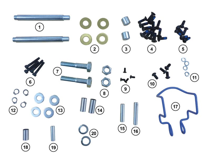 Fixing Kit, Oxford, Advance Hoist, with Bolts, Pins Circlips, Washers, Spacers, Nuts