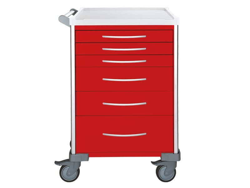 Emergency Cart, Tall, 6 Drawer (3x 75mm, 2x 155mm, 1x 235mm), Red, UniCart