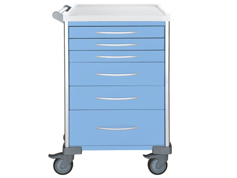 Anaesthesia Cart, Tall, 6 Drawer (3x 75mm, 2x 155mm, 1x 235mm), Blue, UniCart